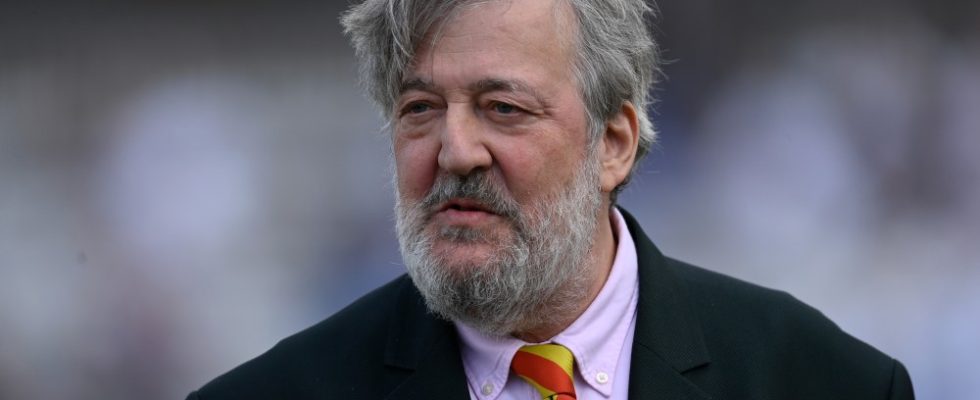LONDON, ENGLAND - JUNE 03: President of MCC Stephen Fry during day three of the LV= Insurance Test Match between England and Ireland at Lord's Cricket Ground on June 03, 2023 in London, England. (Photo by Gareth Copley/Getty Images)