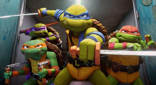 Michelangelo, Donatello, Leonardo and Raphael in Teenage Mutant Ninja Turtles: Mutant Mayhem