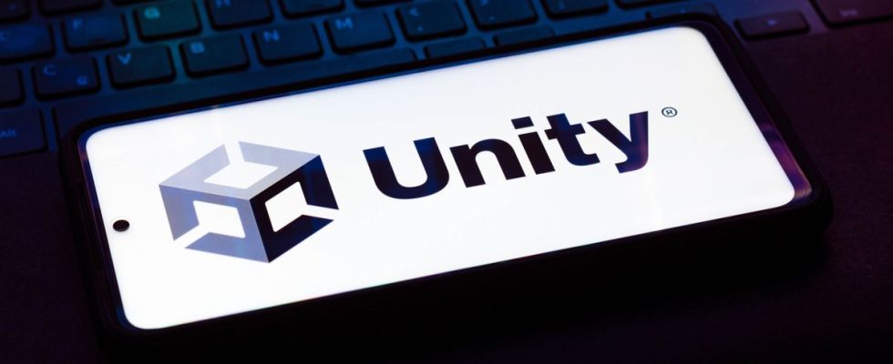 BRAZIL - 2021/10/12: In this photo illustration the Unity Technologies logo seen displayed on a smartphone on the background of a keyboard. (Photo Illustration by Rafael Henrique/SOPA Images/LightRocket via Getty Images)