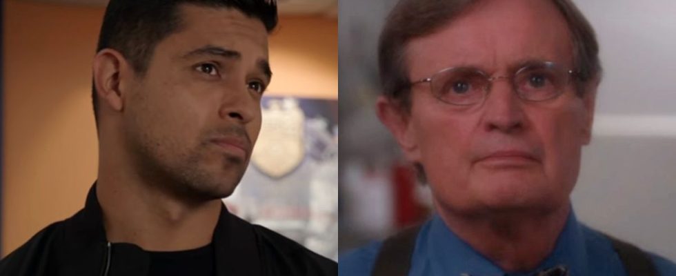 From left to right: screenshots of Wilmer Valderrama and David McCallum on NCIS.