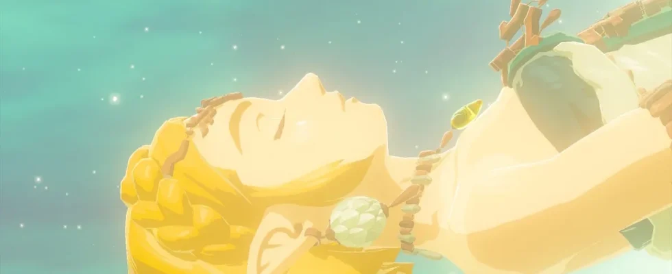 Zelda with her eyes closed in The Legend of Zelda: Tears of the Kingdom.