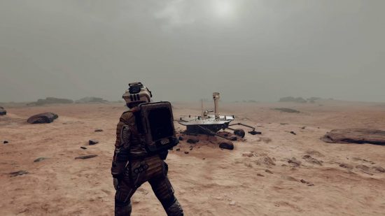 Oeufs de Pâques Starfield : un rover coincé dans le sol sur Mars, avec le personnage du joueur qui passe à la troisième personne.