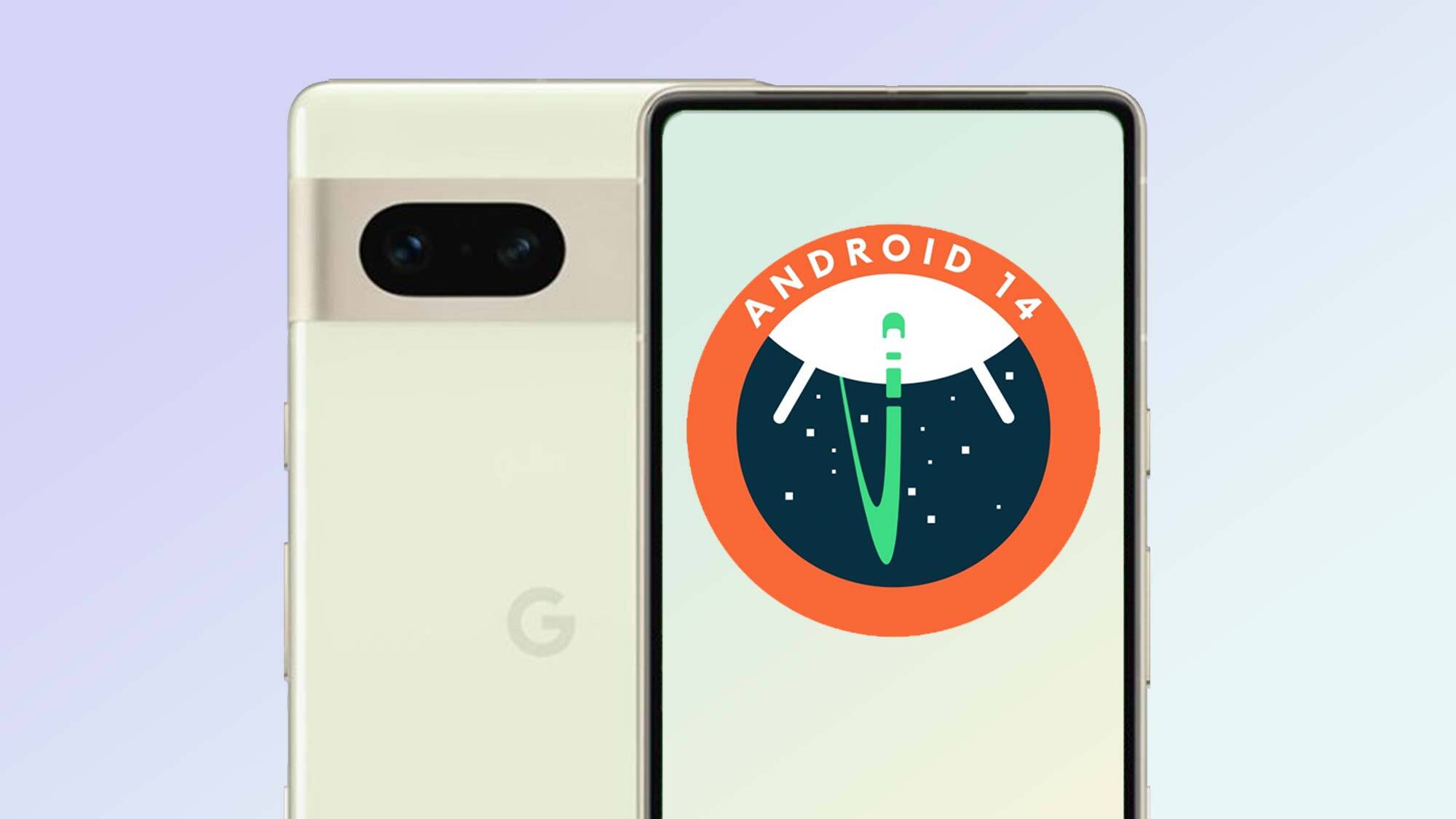 Le logo Android 14 sur un Google Pixel 7