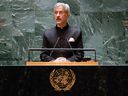 Le ministre indien des Affaires étrangères, Subrahmanyam Jaishankar, s'adresse à la 78e Assemblée générale des Nations Unies au siège de l'ONU à New York, le 26 septembre 2023. 