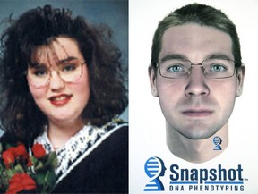 La victime du meurtre, Renee Sweeney, et une image composite de l'homme soupçonné de l'avoir tuée.
