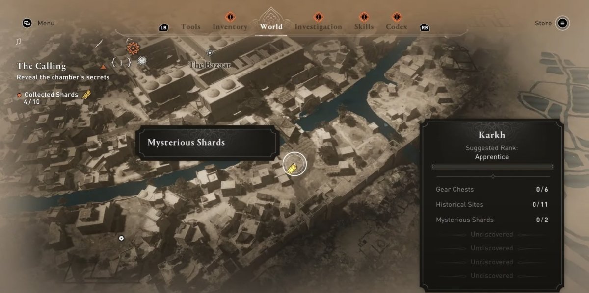 Capture d'écran d'Assassin's Creed Mirage (AC Mirage) montrant Karkh dans le cadre d'un article sur l'obtention précoce des meilleures armes et armures légendaires.