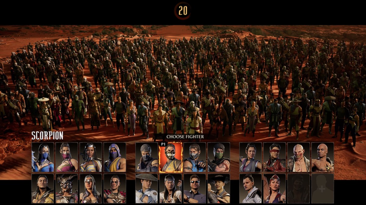 Image de Mortal Kombat 1 (MK1) montrant l'écran de sélection de personnage. 