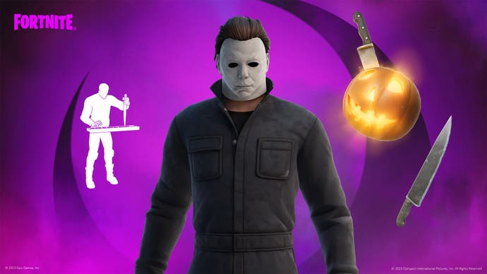 Illustration Fortnite montrant Michael Meyers du modèle de personnage du jeu d'Halloween.