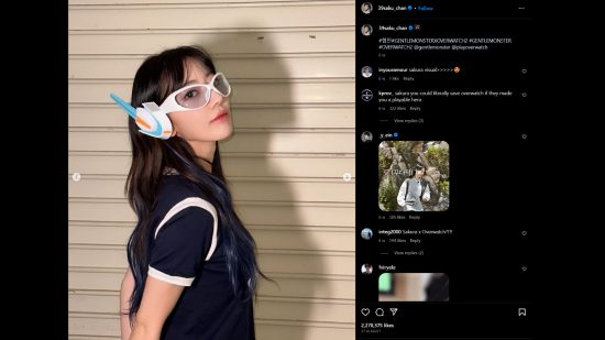 Collaboration K-pop Overwatch 2 - Sakura Miyawaki, membre du Sserafim, pose dans les lunettes D.va Gentle Monster dans une publication sur son compte Instagram.
