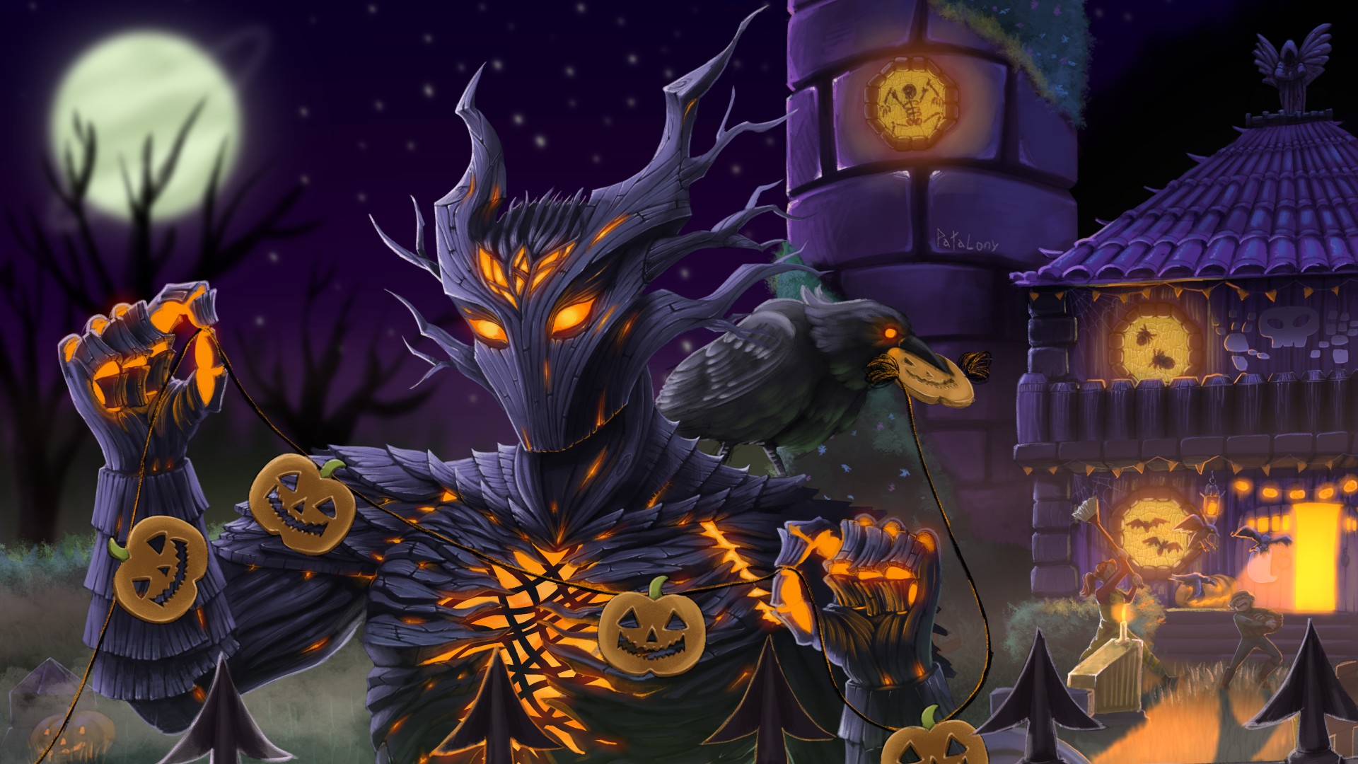 Art inspiré de Terraria Halloween montrant une figure ressemblant à un chevalier noir avec une lueur orange en lui