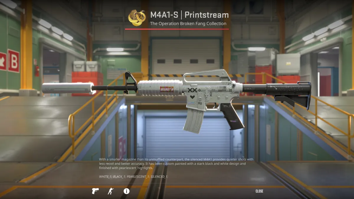 Image du skin Printstream pour le M4A1-S dans CS2 dans le cadre d'un article sur les plus beaux skins du jeu.