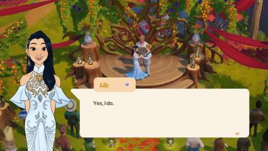 Date de sortie de Coral Island 1.0 - Le joueur épouse le PNJ Lily dans un décor forestier dans ce jeu de simulation agricole et de vie relaxant.