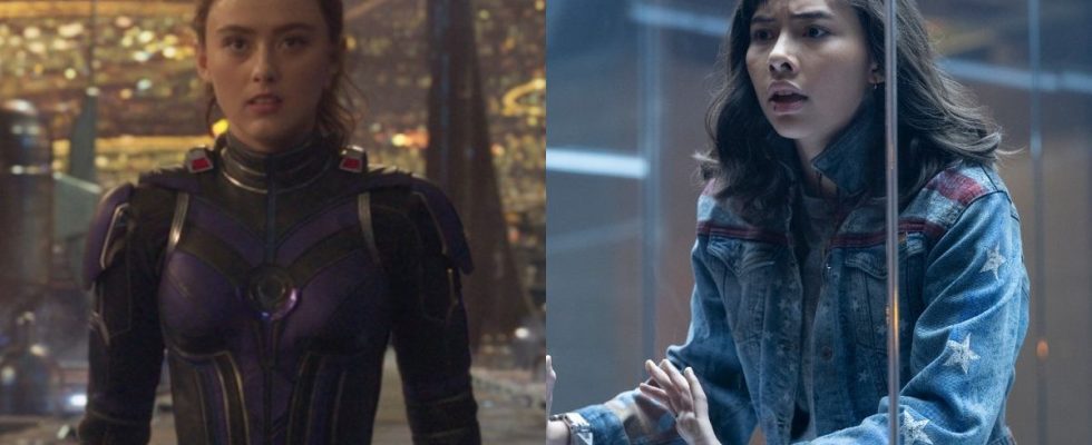 Press images of Kathryn Newton in Ant-Man and the Wasp Quantumania and Xochitl Gomez in Doctor Strange in the Multiverse of Madness.
