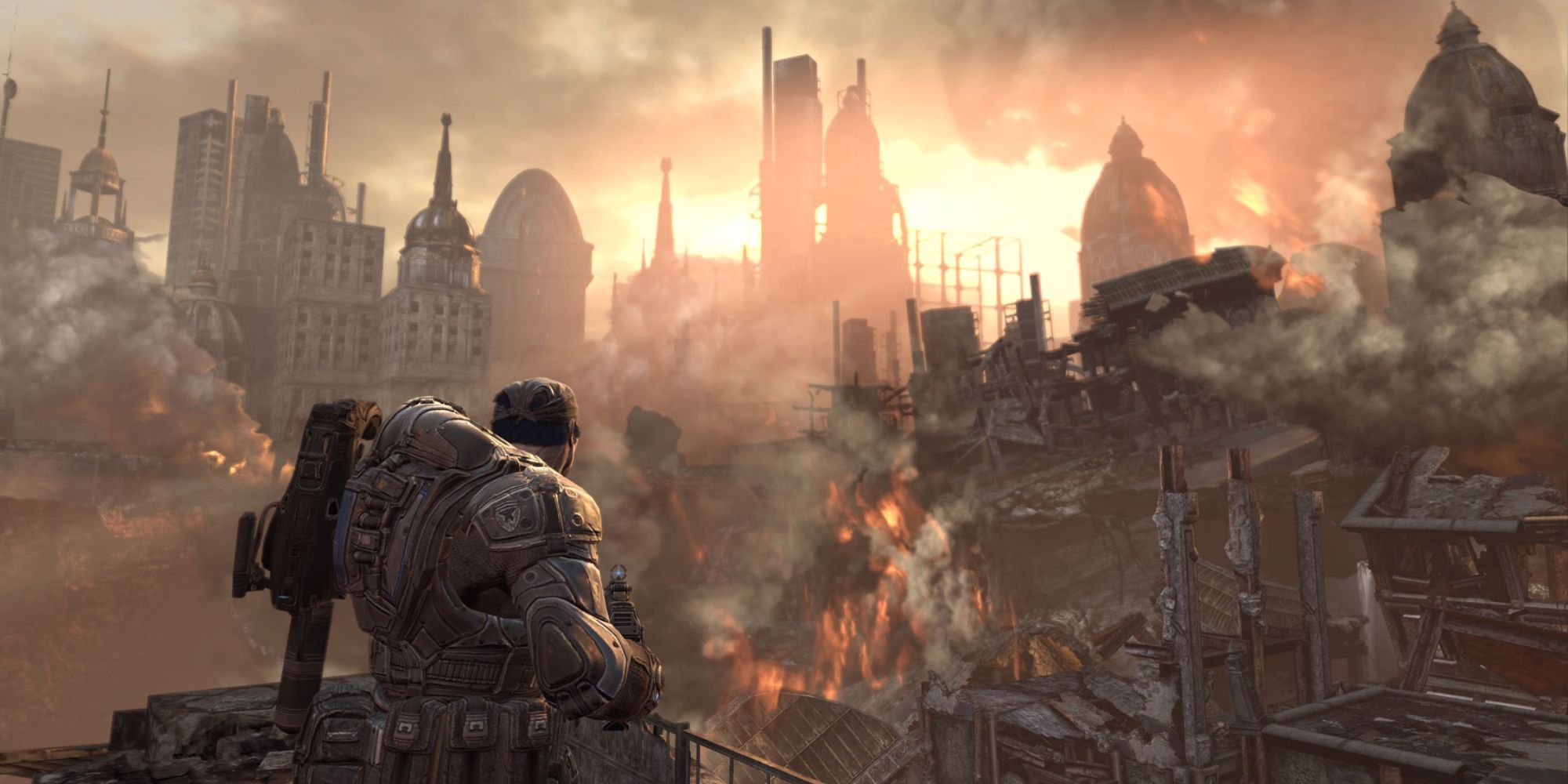 Gears of War 2 Marcus regarde la ville en ruine