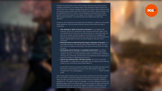 Interdiction du boycott de Total War Warhammer 3 Steam : une capture d'écran du post Steam