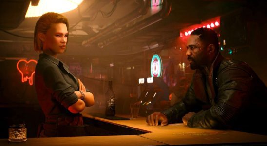 Idris Elba in a bar in Cyberpunk 2077: Phantom Liberty