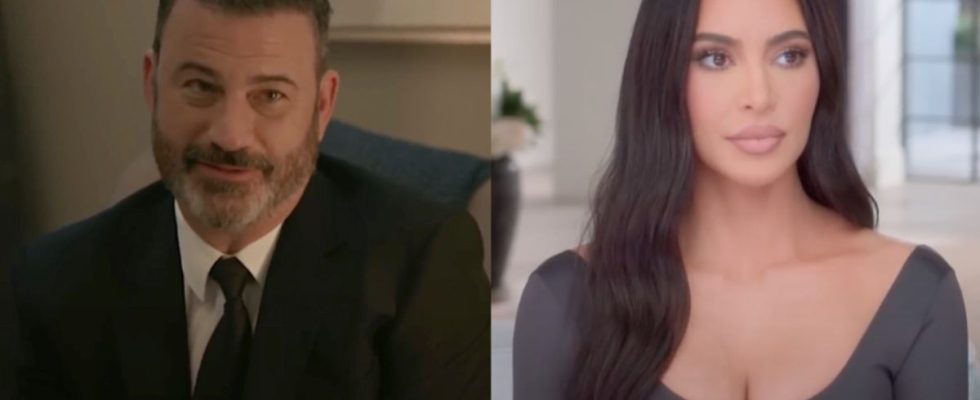 Jimmy Kimmel from bit on The Late Late Show with James Cordon/Kim Kardashian from The Kardashians Season 4 (side by side)