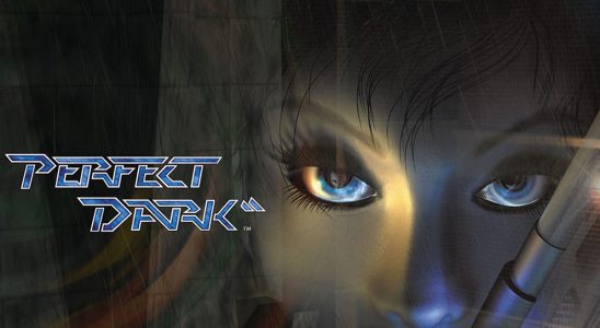 Perfect Dark logo with Joanna Dark's face next to it.