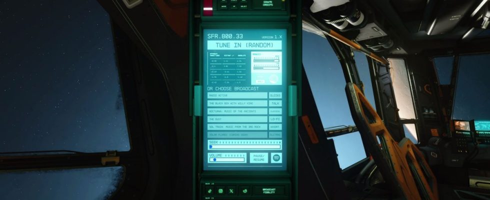 A radio player open in a spaceship cockpit
