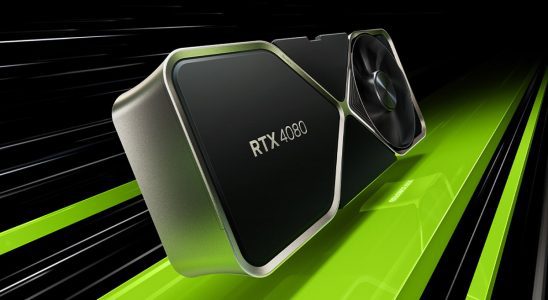 An Nvidia RTX 4080 graphics card on a black and green background.