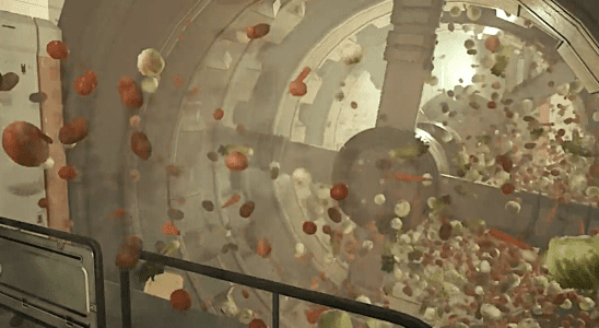 An image of a salad turbine in Starfield, hucking masses of vegetables into the air.