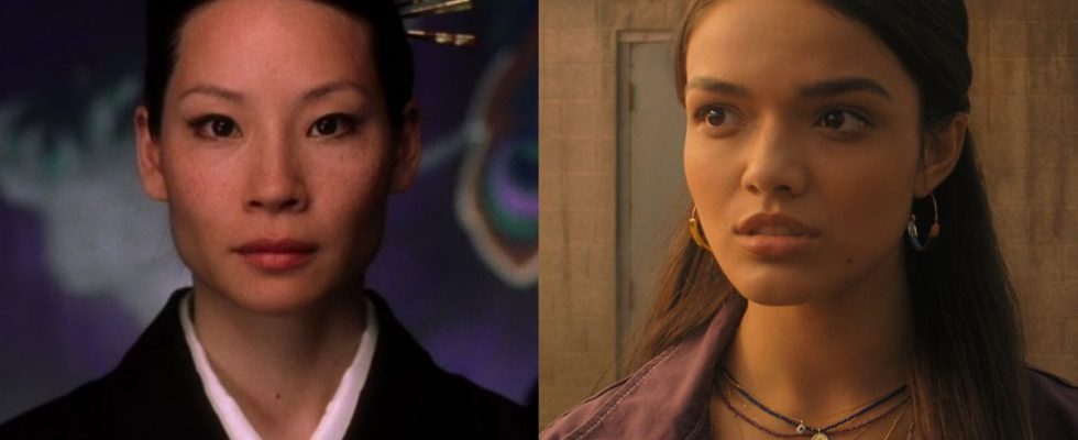 Lucy Liu in Kill Bill and Rachel Zegler in Shazam! Fury of the Gods