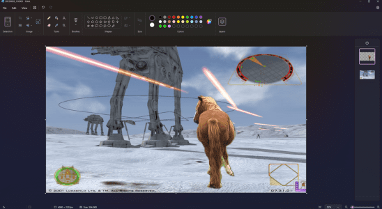 An image of a horse cutout and placed on a screenshot from Rogue Squadron II on Gamecube.