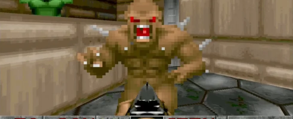 Doom 2: the player being scratched by an Imp.