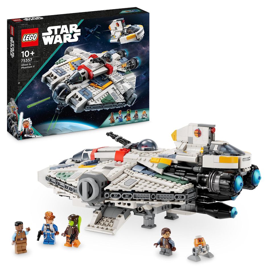 LEGO 75357 Star Wars Ghost & Phantom II - Ensemble comprenant 2 véhicules Ahsoka en briques, des friandises de Noël, des jouets de construction de vaisseau spatial, des cadeaux pour enfants, garçons et filles avec 5 personnages, y compris un ensemble de jouets.  une figurine de droïde Chopper