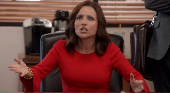 Julia Louis-Dreyfus in the middle of an extremely frustrated moment in Veep.