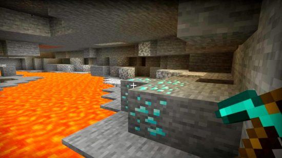 Minerai de diamant Minecraft au-dessus d'un lac de lave