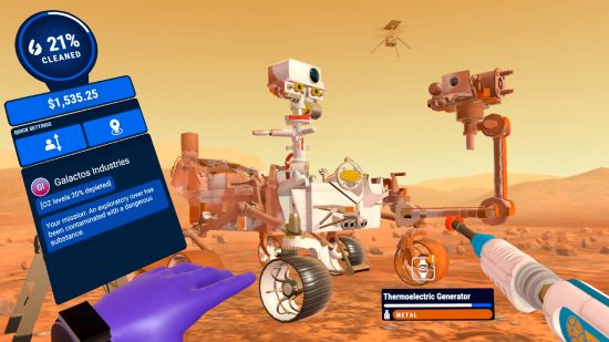 Une capture d'écran de PowerWash Simulator VR montrant le joueur nettoyant le Mars Rover