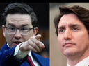 Pierre Poilievre, à gauche, et Justin Trudeau.