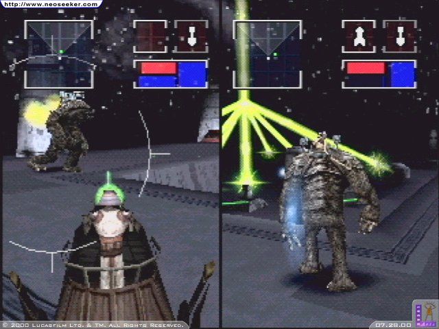 Une image captivante de Star Wars : Démolition mettant en vedette le formidable Rancor en action, capturant le combat de véhicules unique du jeu.