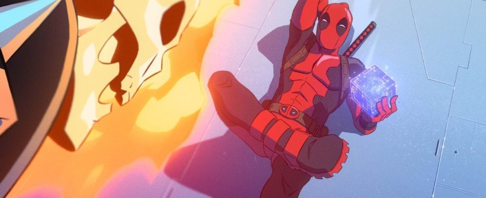 Ghost Rider glaring at a relaxed Deadpool