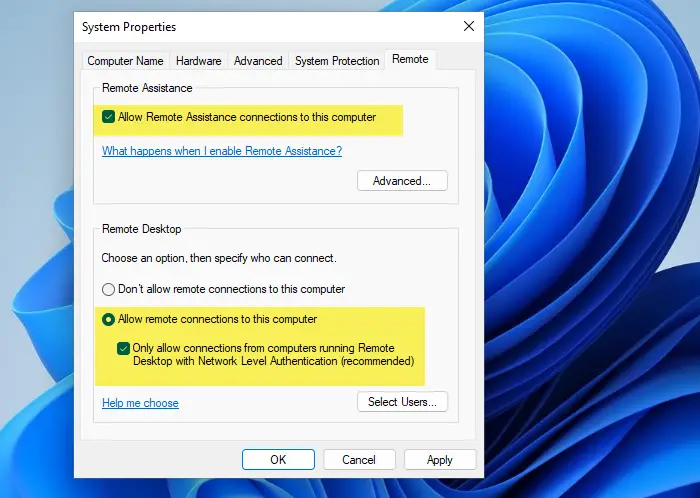 Activer la connexion Bureau à distance Windows 11
