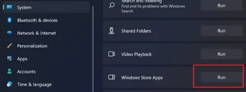 Outil de dépannage des applications du WIndows Store dans Windows 11