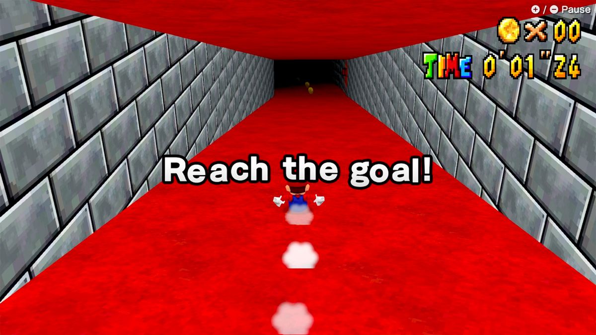 Une capture d'écran d'un WarioWare : Move It !  microgramme basé sur le niveau coulissant de Super Mario 64