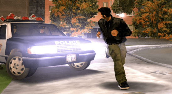 An image of a criminal in Grand Theft Auto 3 running from the police.