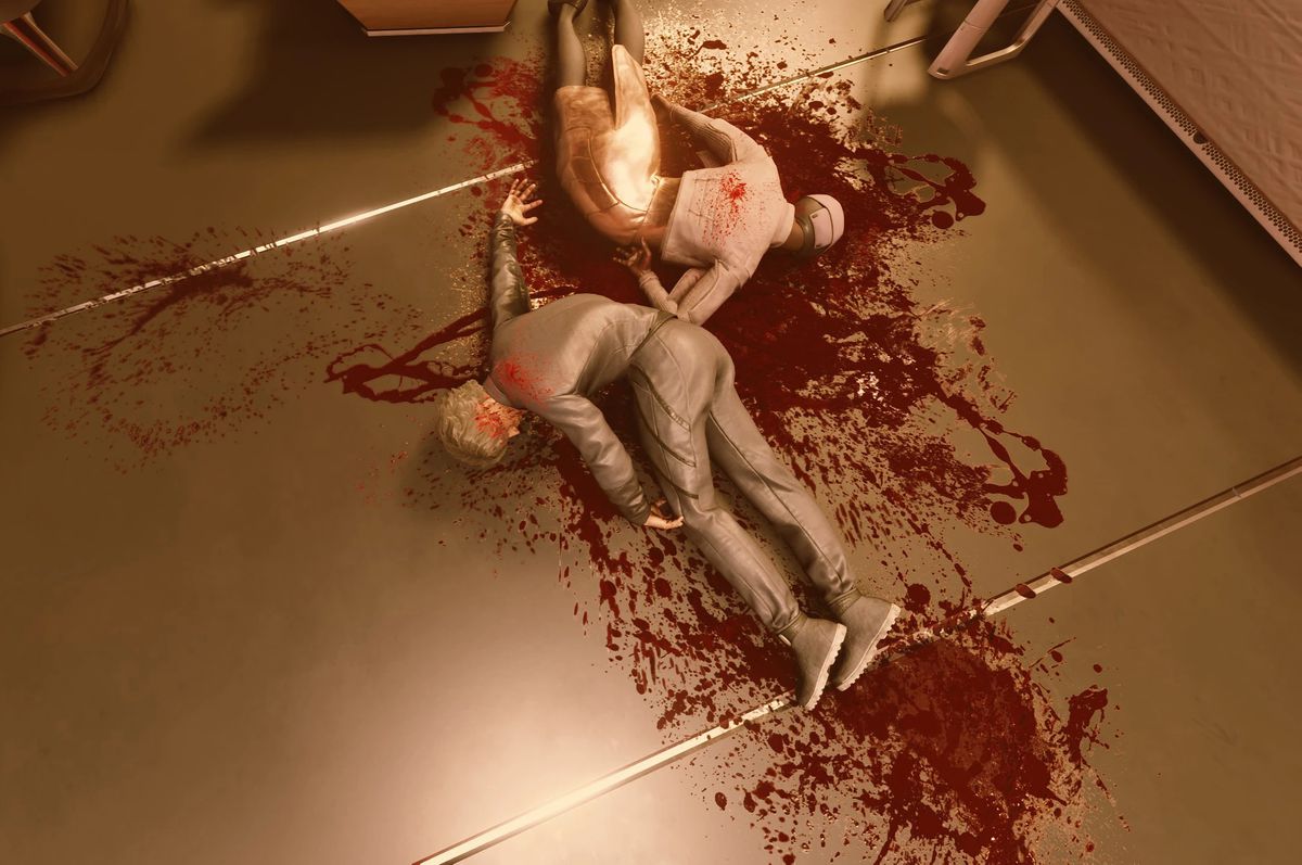 Deux cadavres ensanglantés dans Starfield, utilisant le mod Enhanced Blood Texture.