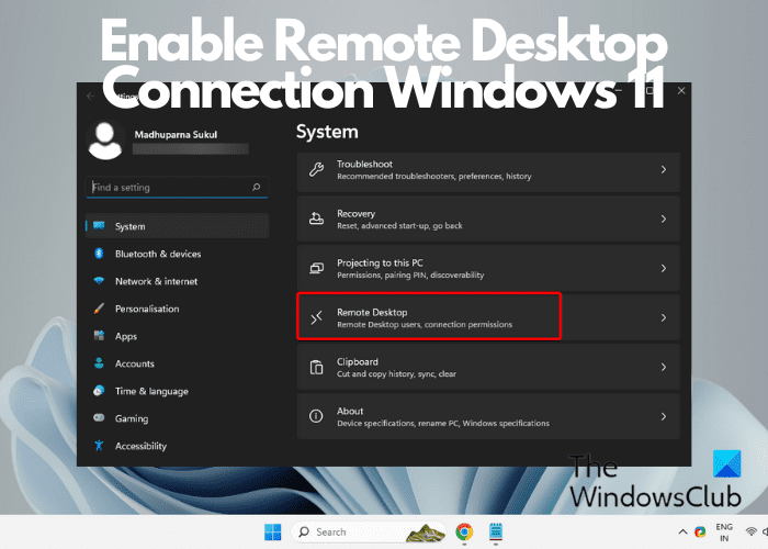 Activer la connexion Bureau à distance Windows 11