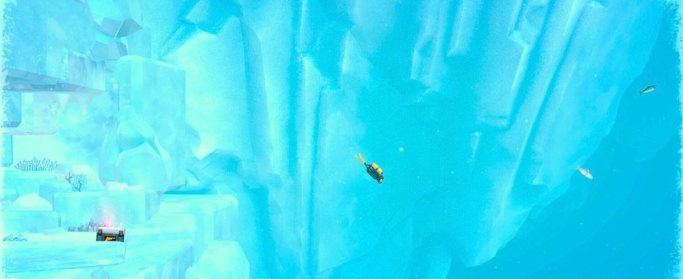Dave the Diver swimming underneath an iceberg as part of an article on how to melt ice in the game.