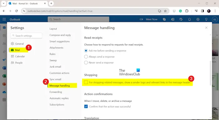 Comment masquer les messages liés au shopping dans Outlook.com