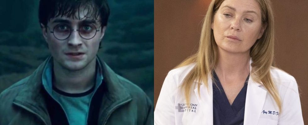 Daniel Radcliff as Harry Potter in Deathly Hallows and Ellen Pompeo on Grey