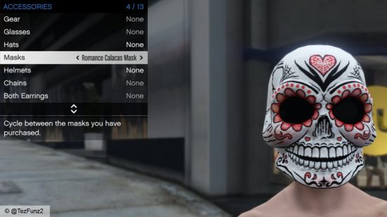 Mise à jour hebdomadaire de GTA Online du 2 novembre 2023 – L'un des trois masques gratuits du Jour des Morts à gagner cette semaine (crédit image : TezFunz2).