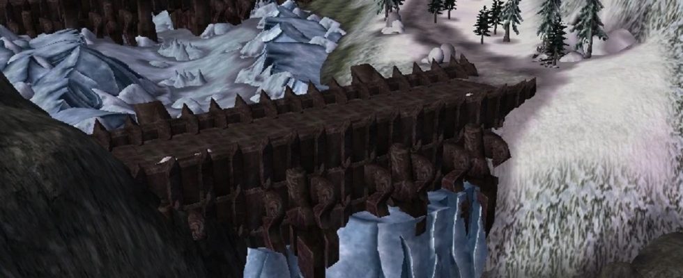 Morrowind image showing the bridge in Icecrown from Word of Warcraft.