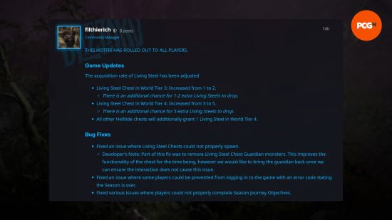 Un correctif officiel de Blizzard pour Diablo 4 concernant les drops de Living Steel
