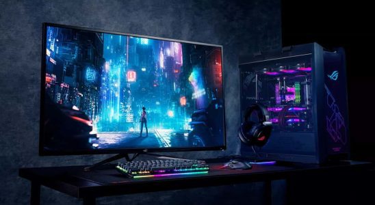 Image of a gaming setup in the dark.