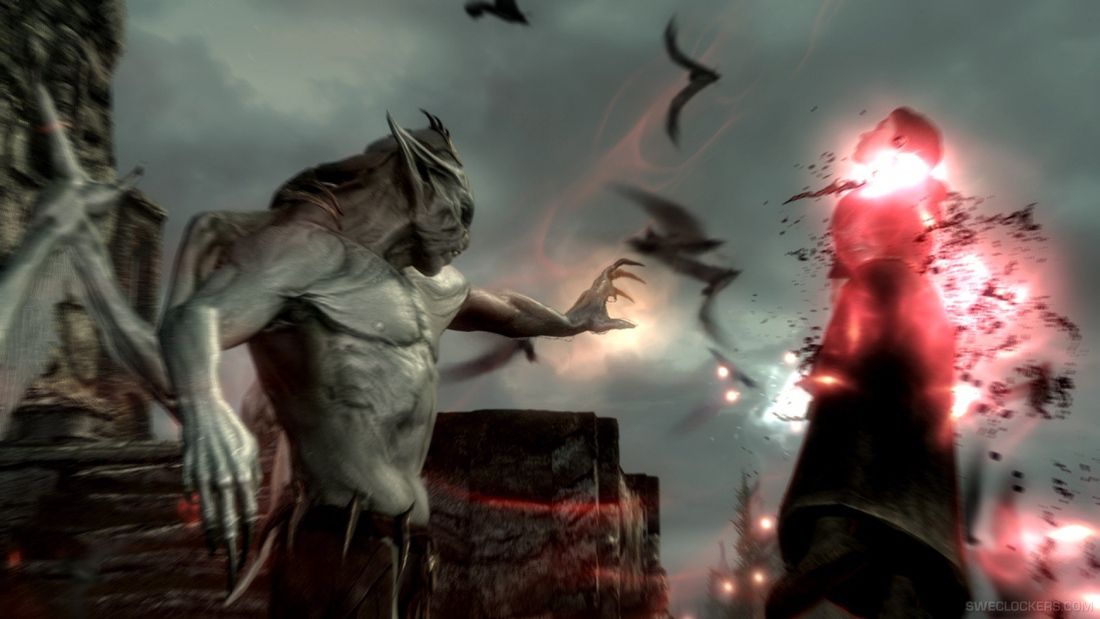 Un vampire au milieu d'un essaim de chauves-souris dans The Elder Scrolls V: Skyrim
