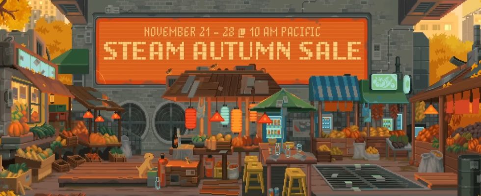 Steam: pixel art advertising the upcoming Autumn Sale.